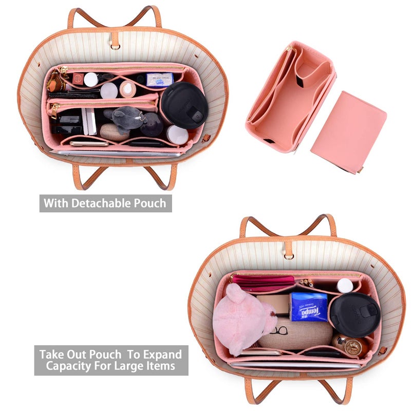 ZTUJO Purse Organizer, Felt Bag Organizer Insert for Speedy, Neverfull, Graceful, Tote, Handbag, Shaper (Slender Medium, Brush Pink) - Image 4